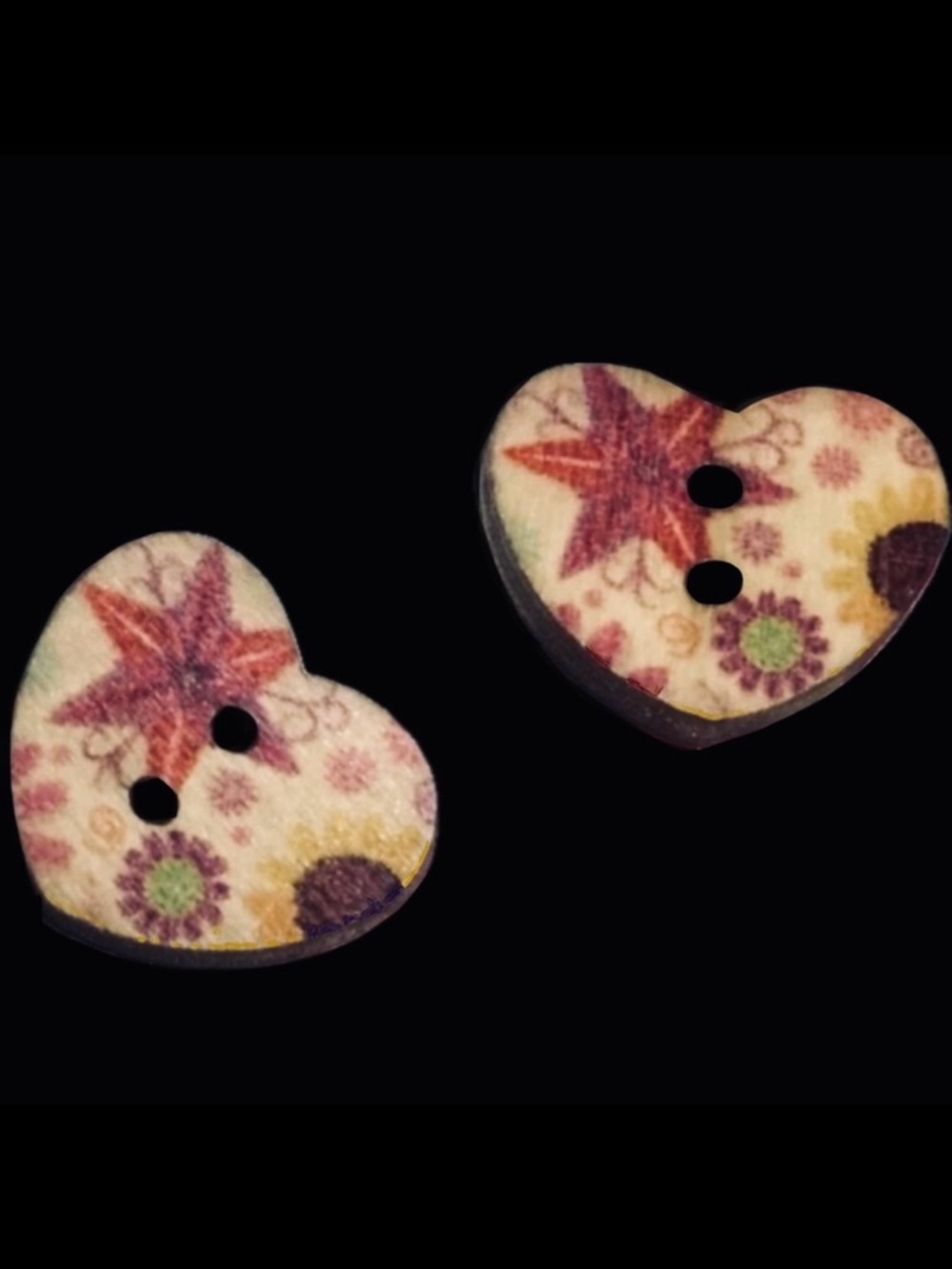 “Patchwork Button Heart” Flower Power Floral Quilt Star Wooden Hippie Boho Studs